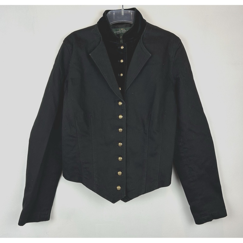 Vintage Ralph Lauren Jacket Women Large Equestrian Gold Buttons Velvet Trim
